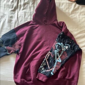 Burgundy Cowboy BeBop Hoodie with Graphic Art Sleeves